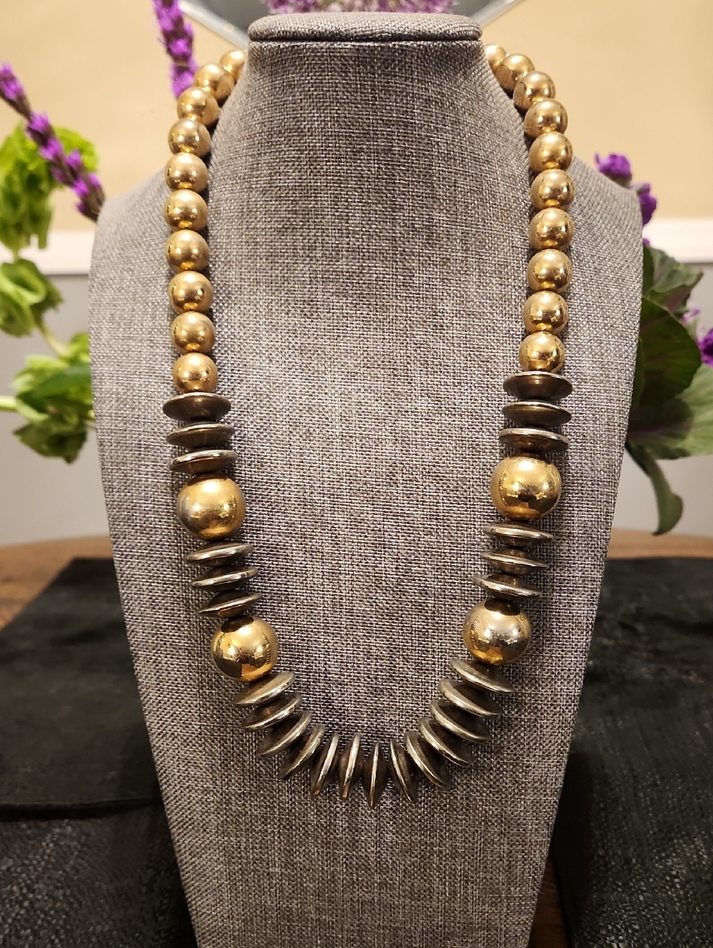 Mixed Metal Gold & Silver Bead Statement Necklace